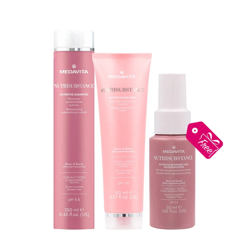 Medavita Lunghezze Nutrisubstance Nutritive Shampoo 250ml Mask 150ml + Repairing Hair Microemulsion 50ml GRATUIT