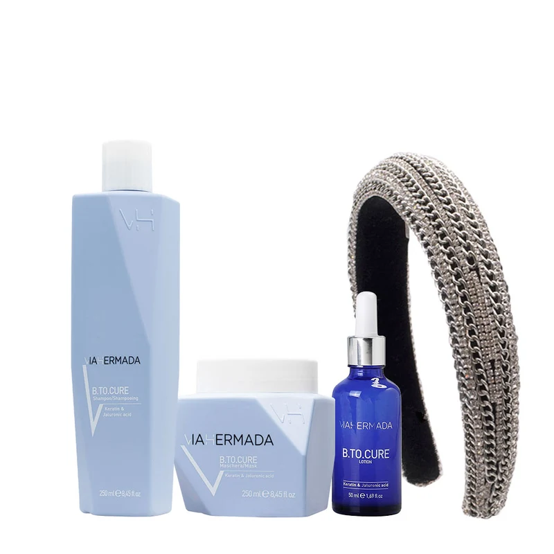 VIAHERMADA B.to.cure Shampoo 250ml Mask 250ml Lotion 50ml + Bandeau Bombé Gratuit
