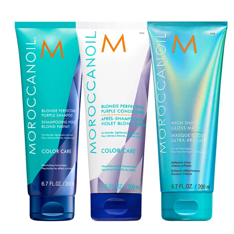 Moroccanoil Blonde Perfecting Purple Shampoo 200ml Conditioner 200ml High Shine Gloss Mask 200ml