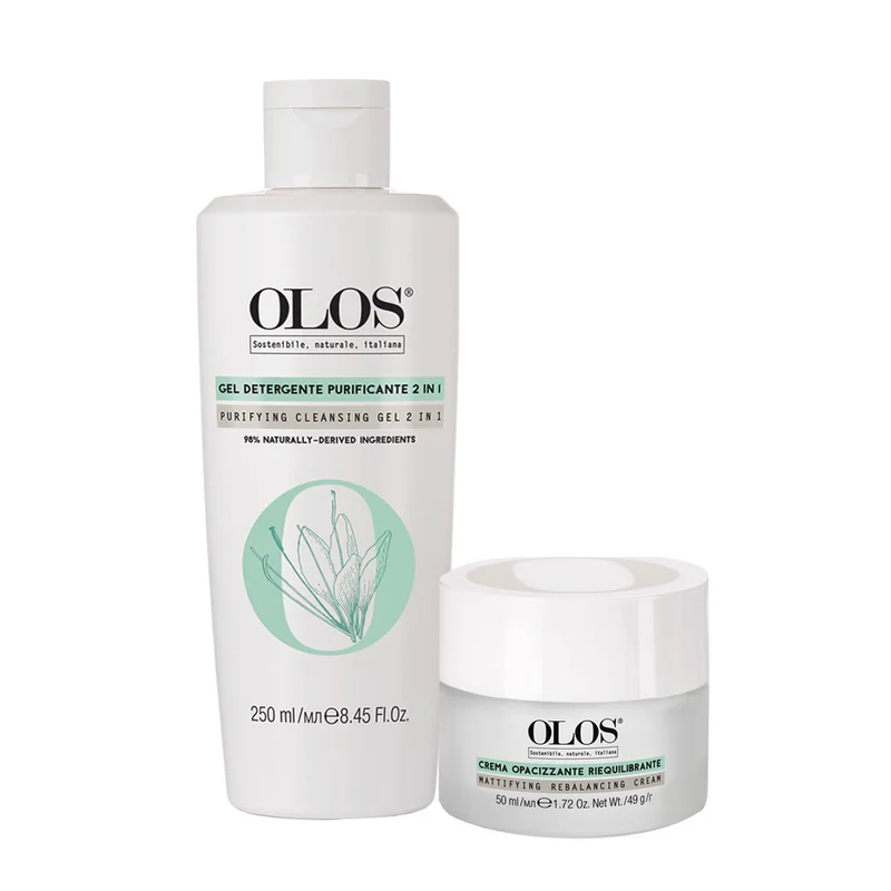 Olos Mondo Purificante Gel Detergente Purificante 2 in 1 250ml Crema Opacizzante Riequilibrante 50ml