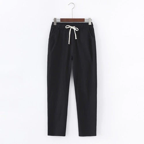 PANTALON EN COTON ET LIN POUR FEMME - TAILLE ÉLASTIQUE