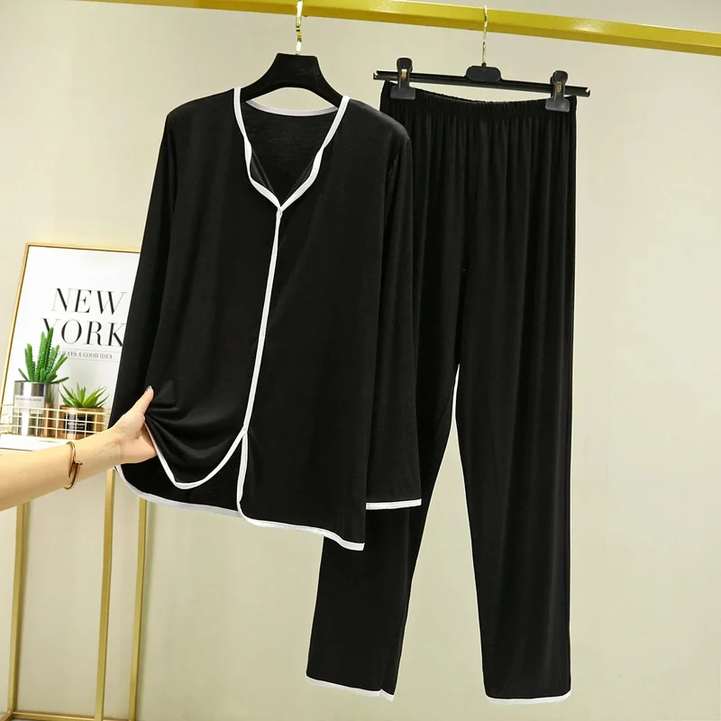 Ensemble Homewear Femme en Modal – Pyjama Chemise Col V & Pantalon Long Ample
