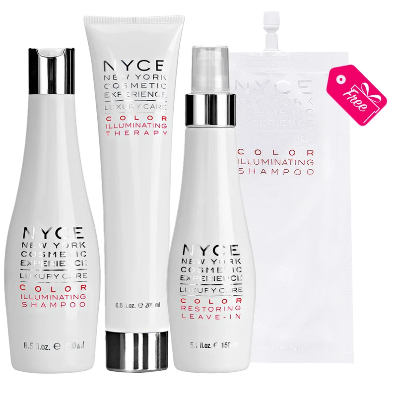 Nyce Luxury Care Color Illuminating Shampoo 250ml Therapy Mask 200ml Restoring Leave In 150ml + Shampoo 20ml GRATUIT