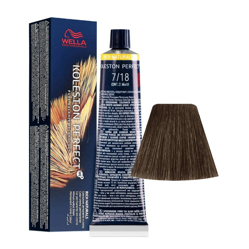 Wella Koleston Perfect Me+ Rich Naturals 7/18 Blond Moyen Cendré Perle 60ml - coloration permanente