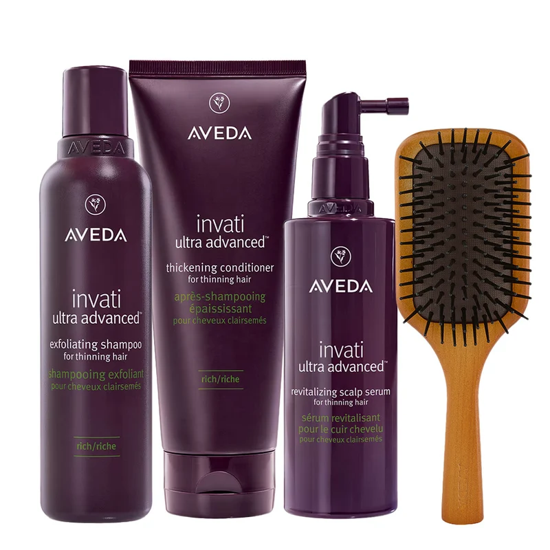 Aveda Invati Ultra Advanced Exfoliating Shampoo Rich 200ml Conditioner Rich 200ml Serum 150ml + Mini Paddle Brush