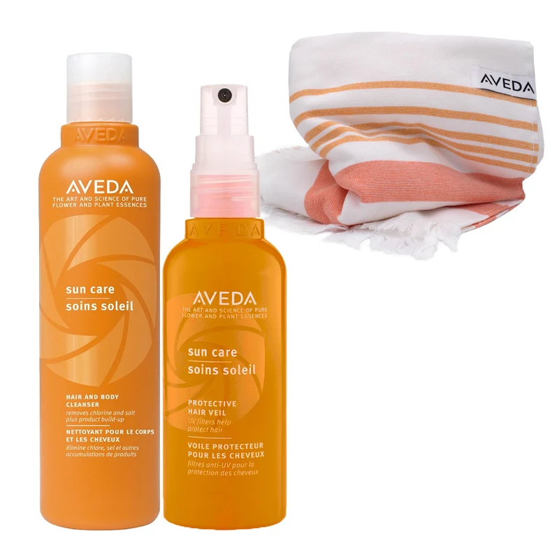 Aveda Sun Care Hair and Body Cleanser 250ml Protective Hair Veil 100ml + Serviette de plage en Coton Biologique GRATUITE