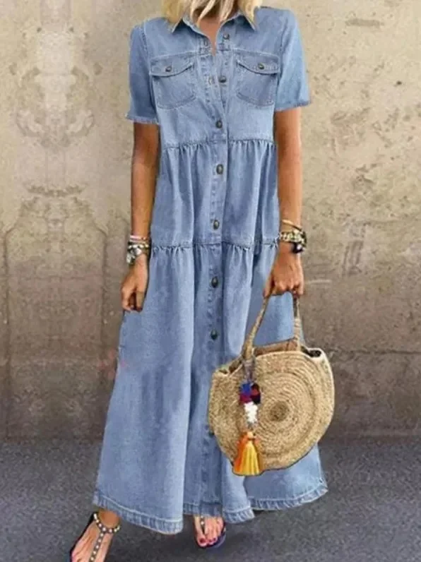 Robe Longue en Jean Multi-Boutons