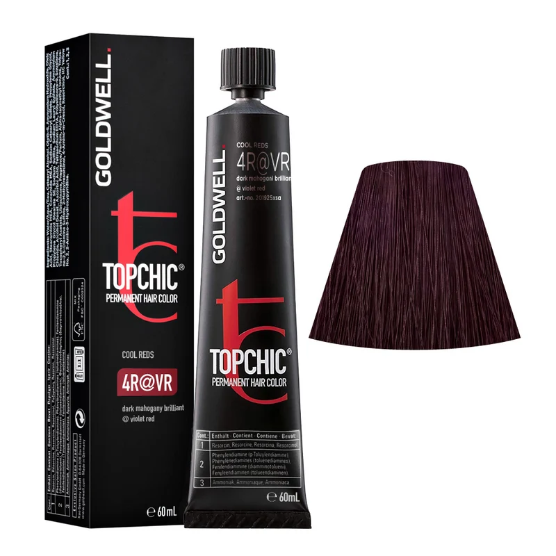 Goldwell Topchic Tube 4R@VR Marron Moyen Elumenated Rouge Violet 60ml - coloration permanente en tube