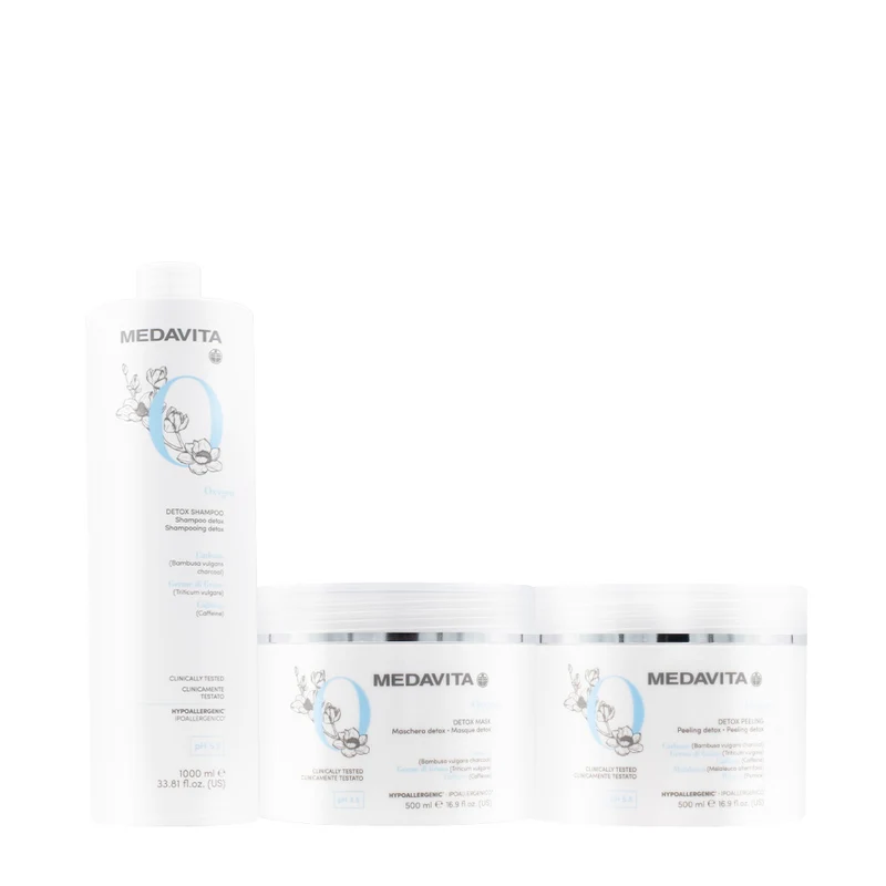 Medavita Oxygen Detox Set XL Shampooing Réequilibrant 1000ml + Masque 500ml+ Gommage Exfoliation Cuir Chevelu 500ml