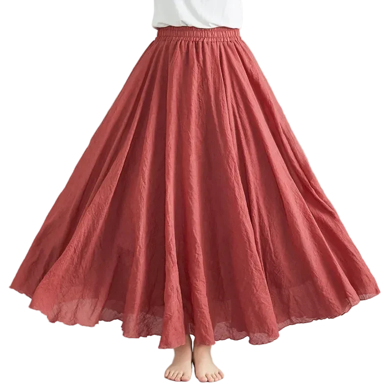 Jupe Longue en Coton & Lin à Taille Haute Élastique