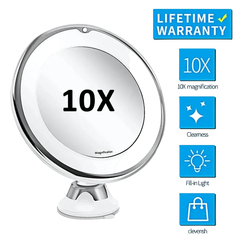 Miroir Grossissant 10x Ajustable à LED