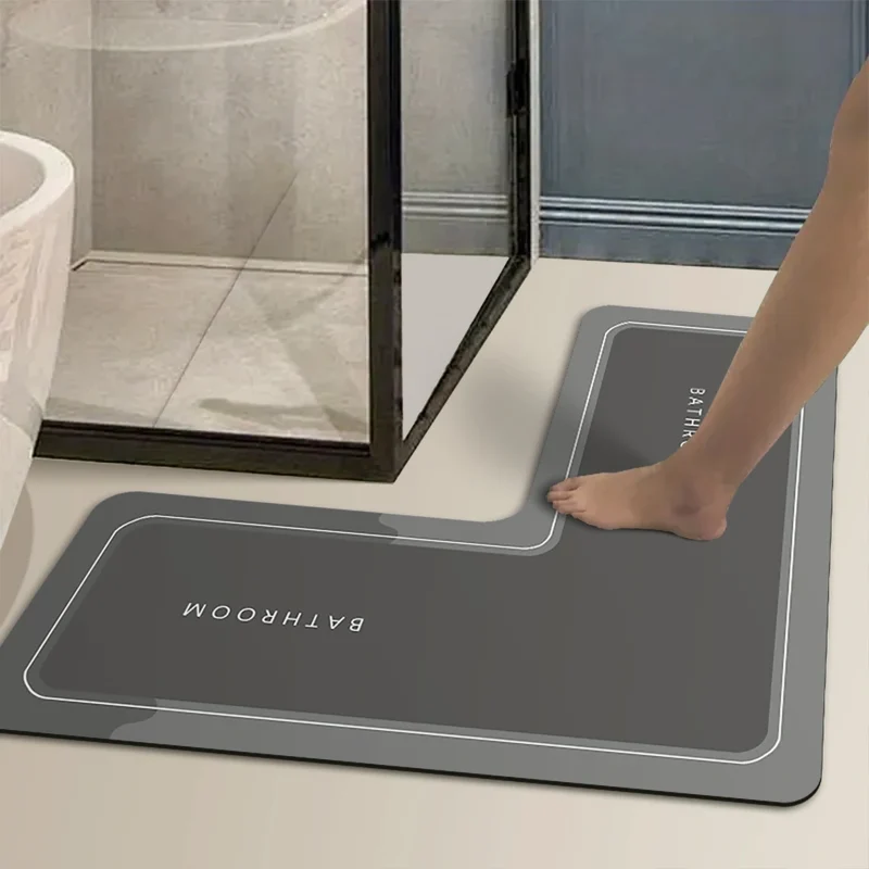 Tapis de Bain en Forme de L Absorbant & Antidérapant