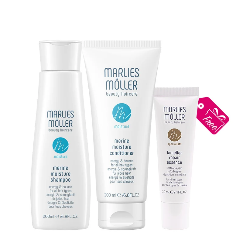 Marlies Möller Marine Moisture Shampoo 200ml Conditioner 200ml + Repair Essence 30ml GRATUITE