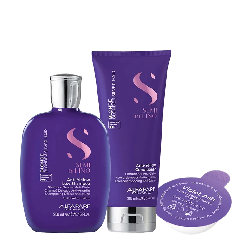 Alfaparf Milano Semi di Lino Blonde Anti Yellow Shampoo 250ml Conditioner 200ml Ultra Concetrated Pigment 10ml