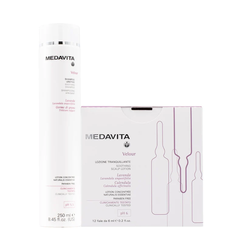 Medavita Velour Shampooing Apaisant 250ml et 12 flacons de 6 ml pour squameuses avec desquamation
