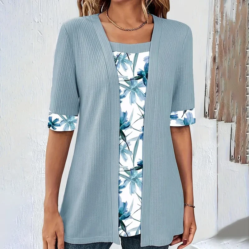 T-shirt 2 en 1 Chic Motif Fleuri