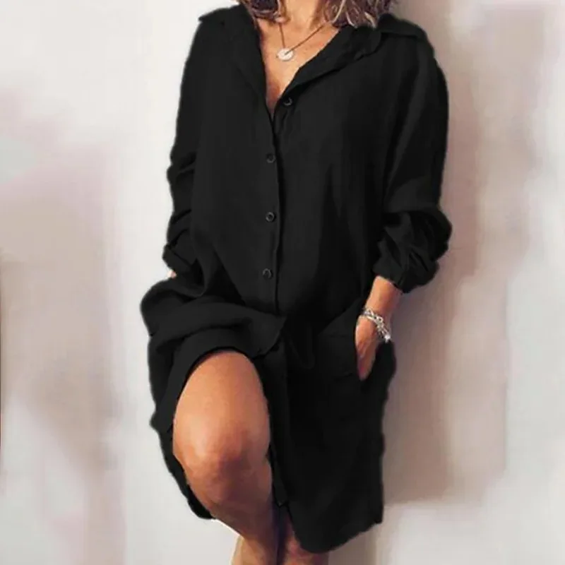 Robe Chemise longue en coton et lin pour femme