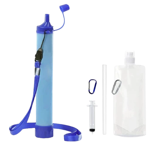 Paille filtrante de survie - Filtre à eau portable + Gourde pliante & E-Book OFFERTS