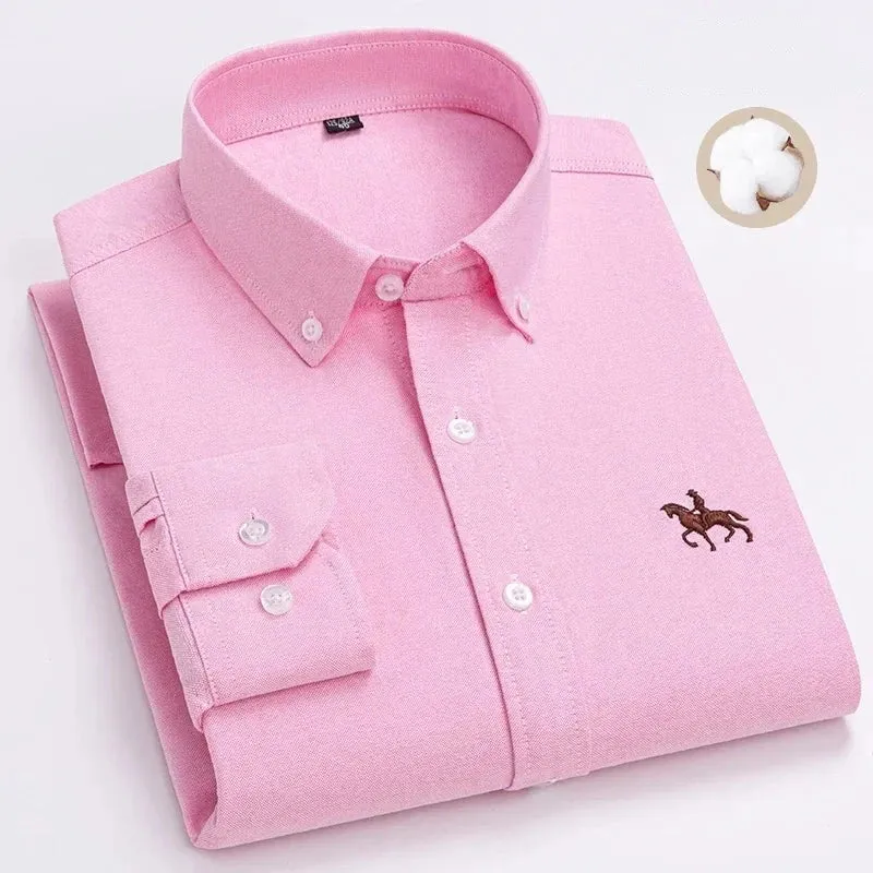 Chemise type Oxford en coton à manches longues pour homme
