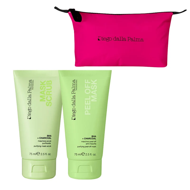 Diego dalla Palma Professional Super Scrub Mask-Scrub 75ml Peel Off Mask Bha+ Charcoal 75ml + Pochette Fuchsia OFFERTE