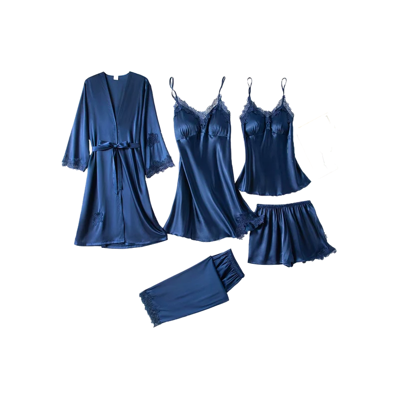 Ensemble de Pyjama 5 Pièces en satin et dentelle